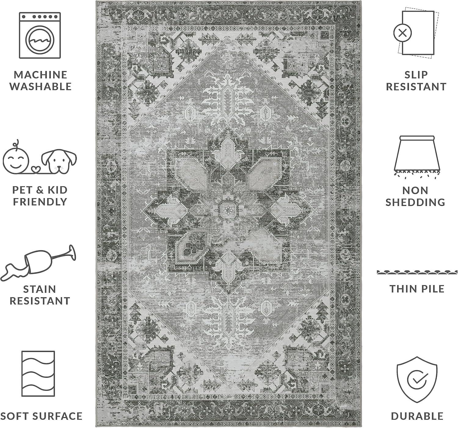 Tucson Vintage Persian TSN102 Power Loomed Machine Washable Skid-Resistant Indoor Area Rug - Dark Sage/Ivory - 6'x9' - Safavieh