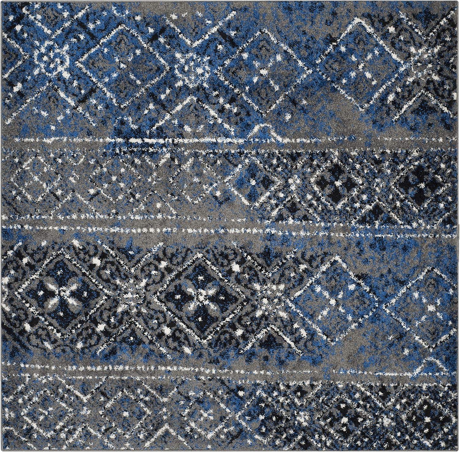 Silver and Multi 4' Square Synthetic Area Rug