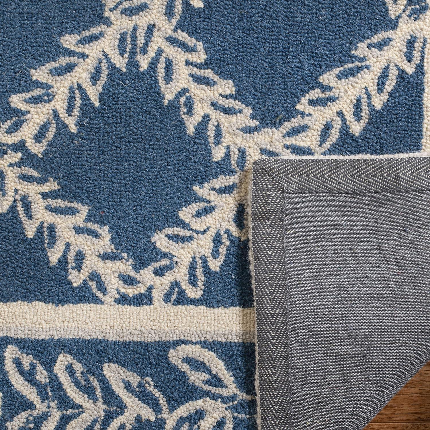 SAFAVIEH Chelsea Alecia Geometric Borders Wool Area Rug, Navy/Cream, 2'9" x 4'9"