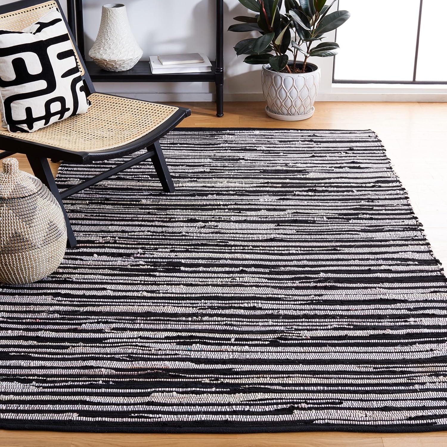 Rag Rug RAR130 Hand Woven Indoor Area Rug - Black/Multi - 4'x6' - Safavieh.