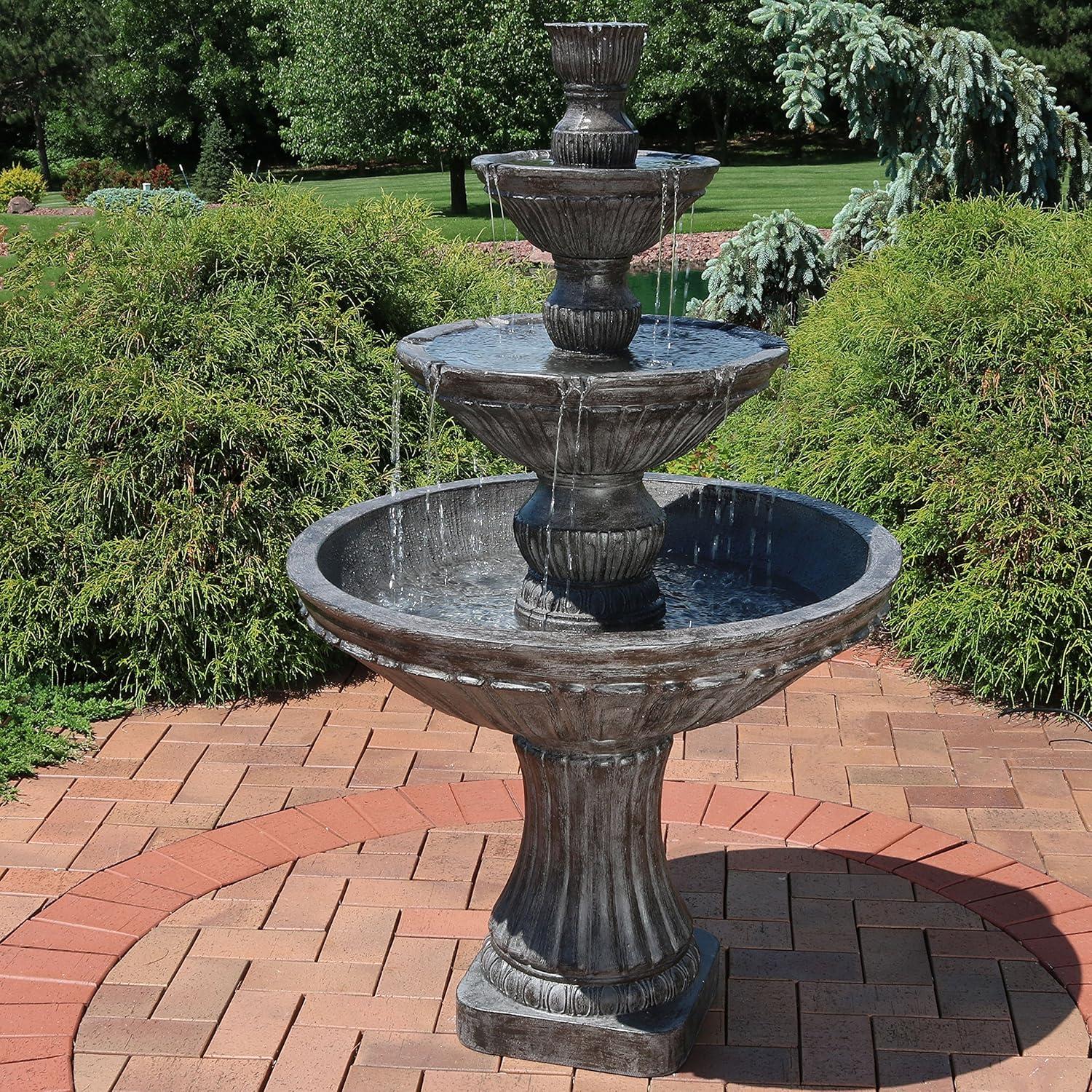 Sunnydaze 55"H Electric Polystone Classic Style 3-Tier Designer Outdoor Water Fountain, White Finish