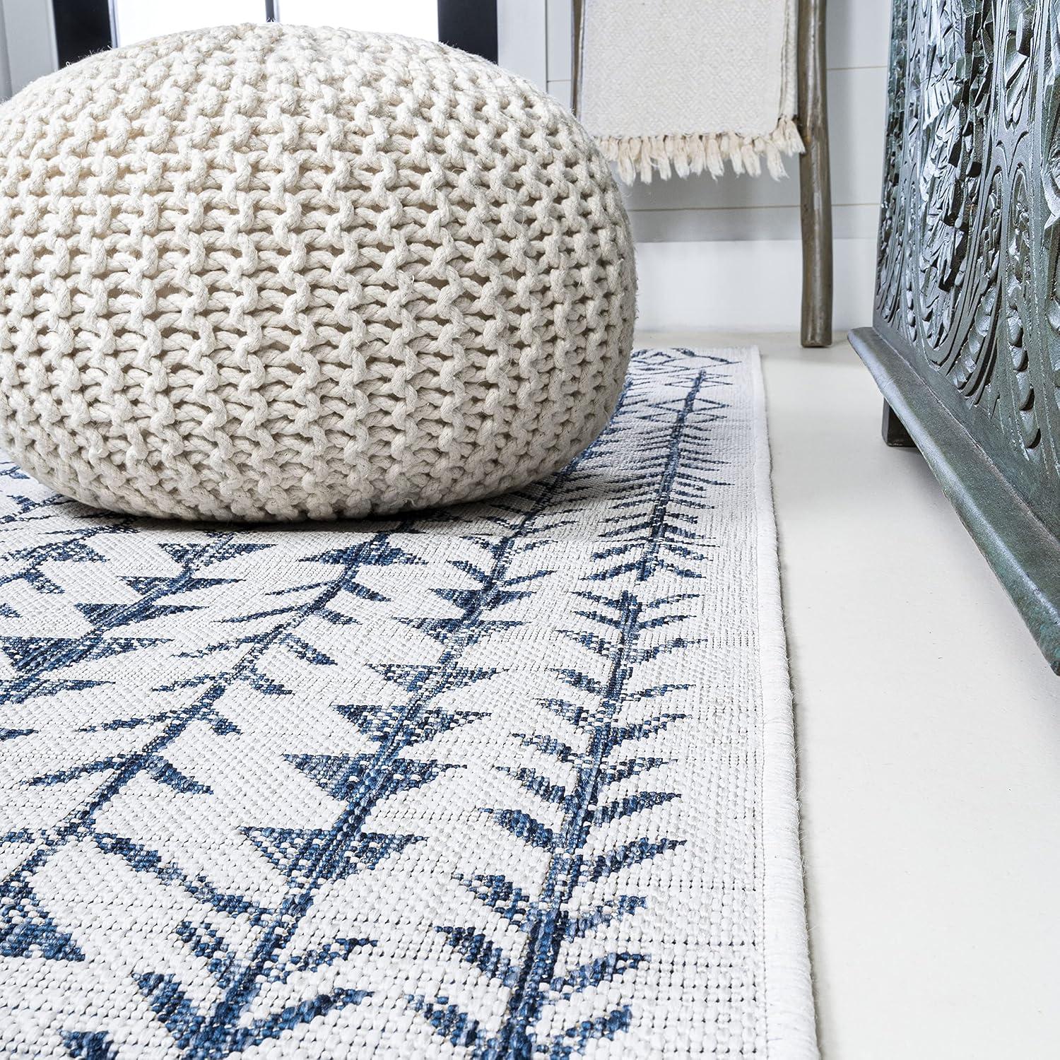 3'x5' Tokay Bohemian Styled Geometric Indoor/Outdoor Area Rug, Ivory/Blue - JONATHAN Y