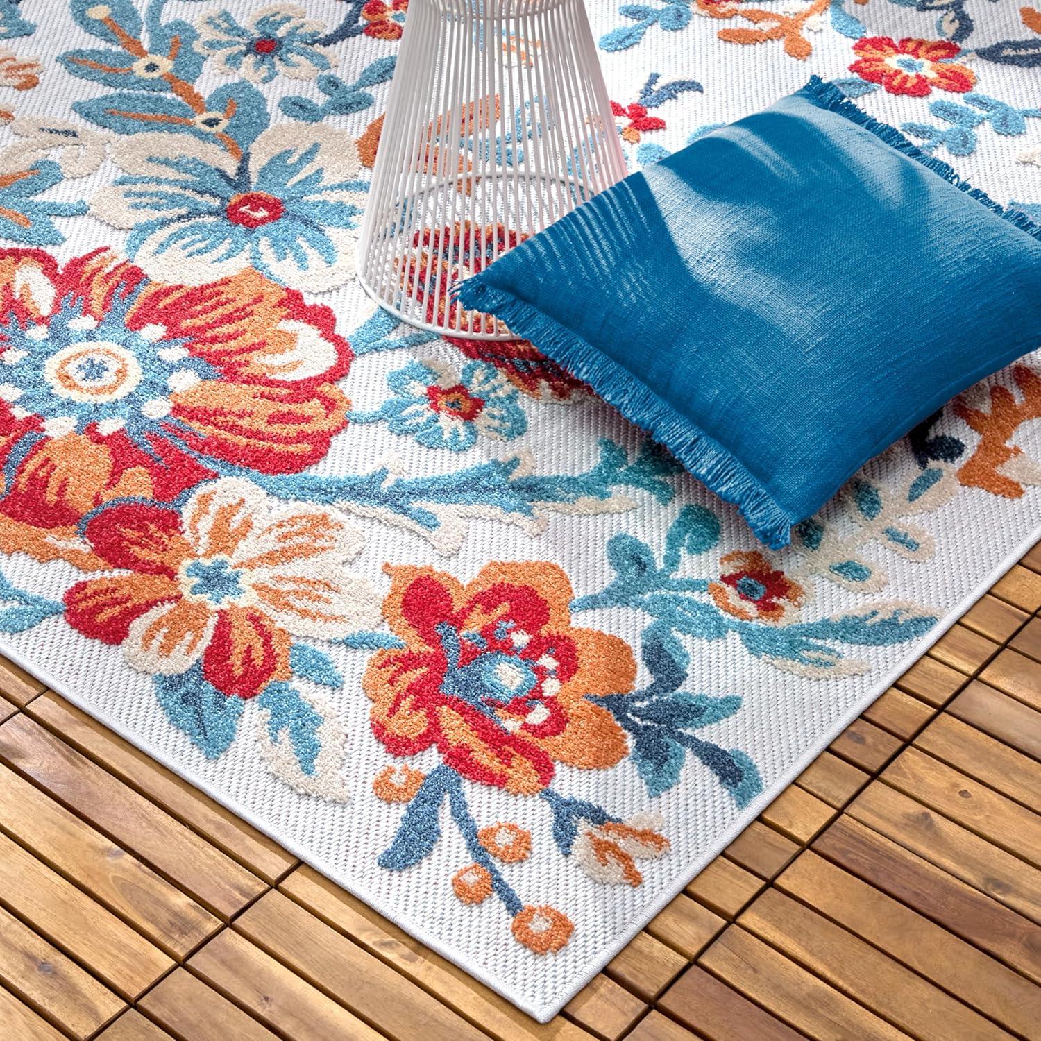 TOWN & COUNTRY EVERYDAY Hibiscus Bloom Modern Floral Indoor Outdoor Area Rug