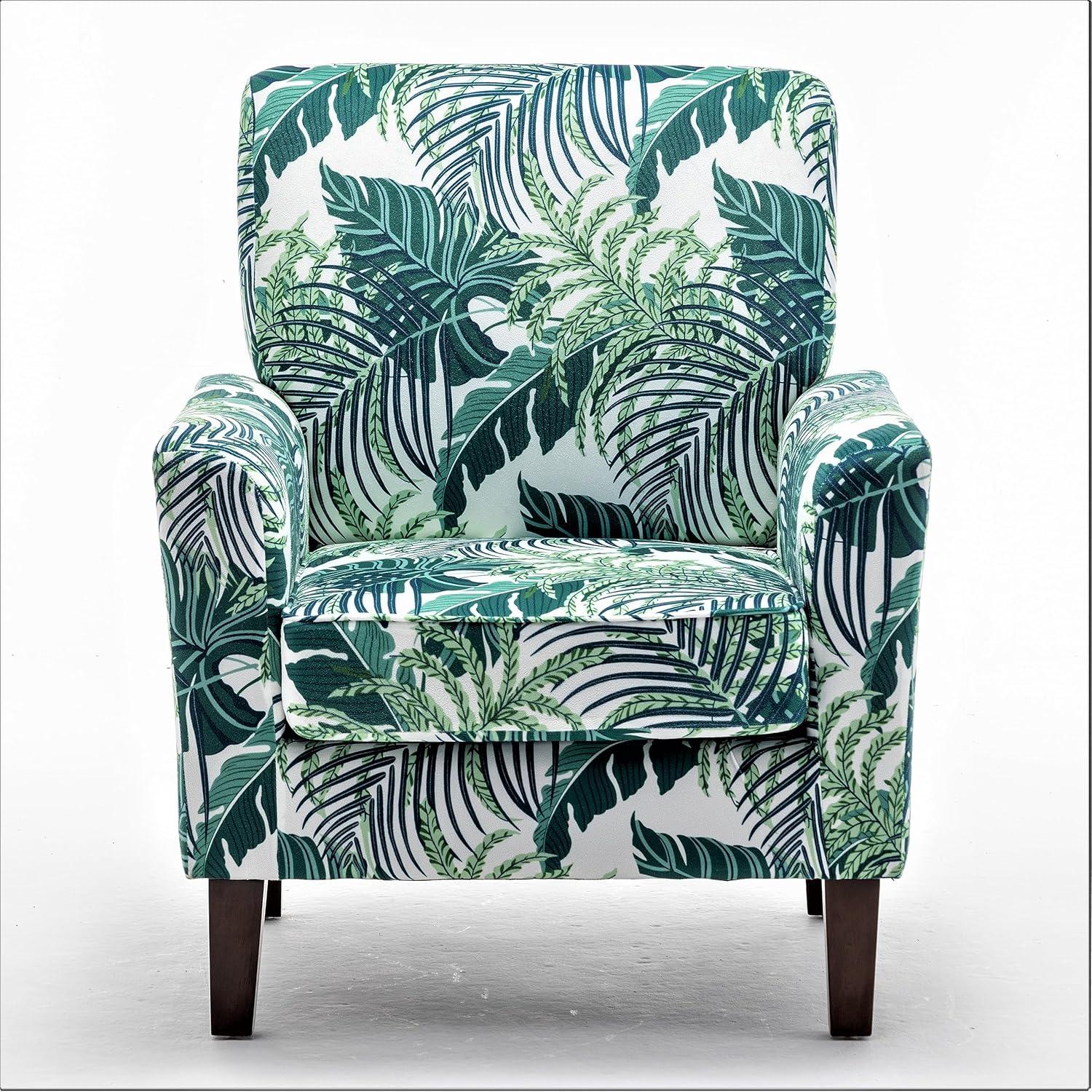 Contemporary Accent Arm Chair with Birch Wood Frame and Velvet Upholstery, Armchair for Office and Living Room Decor, Removable Cushions, 01 Printed Fabric