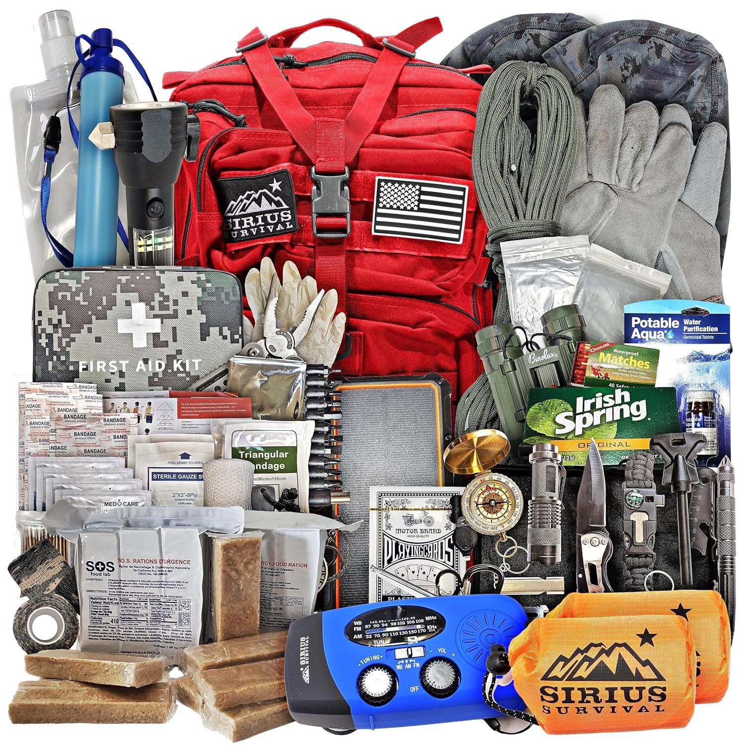 Sirius Survival Pre-Packed 72-Hour 2-Person Emergency Preparedness Kit with 175 Pieces, Red