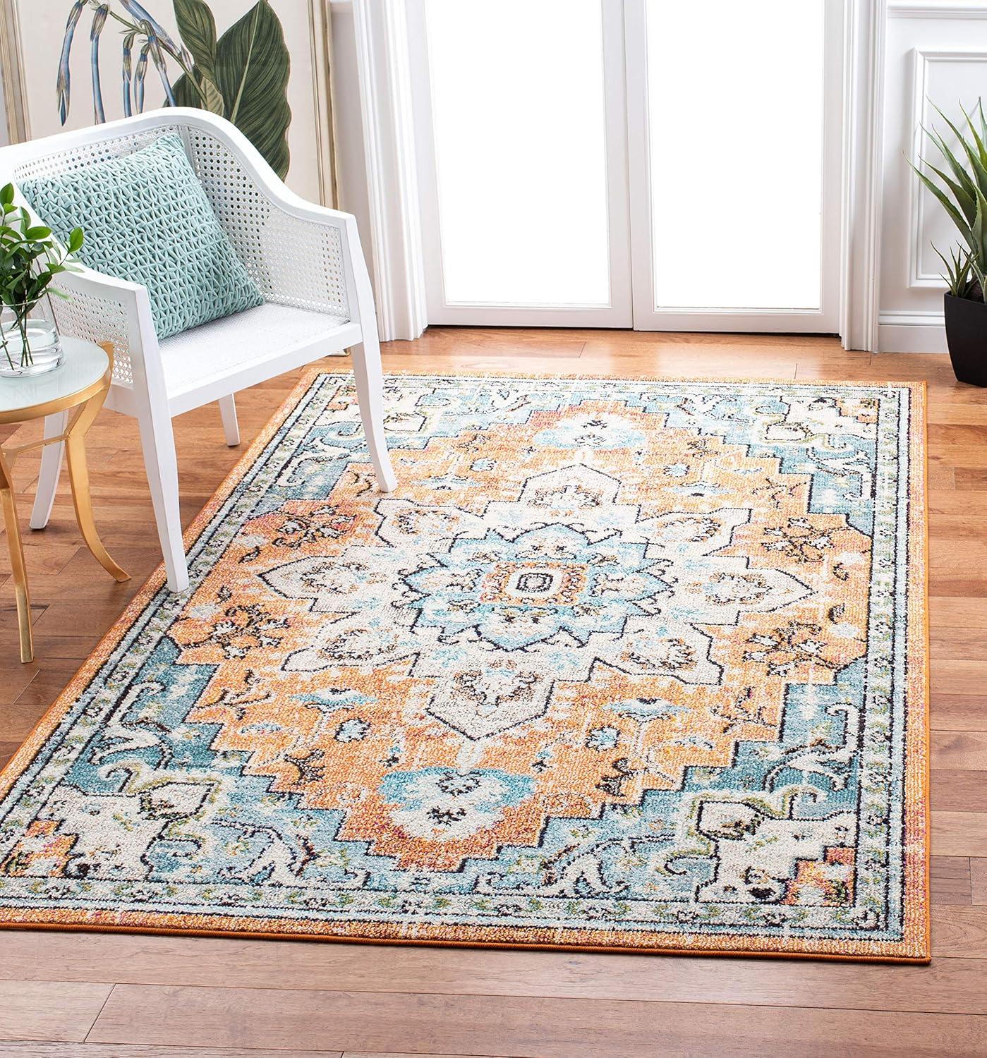 Madison MAD473 Power Loomed Indoor Area Rug - Orange/Teal - 5'3"x7'6" - Safavieh