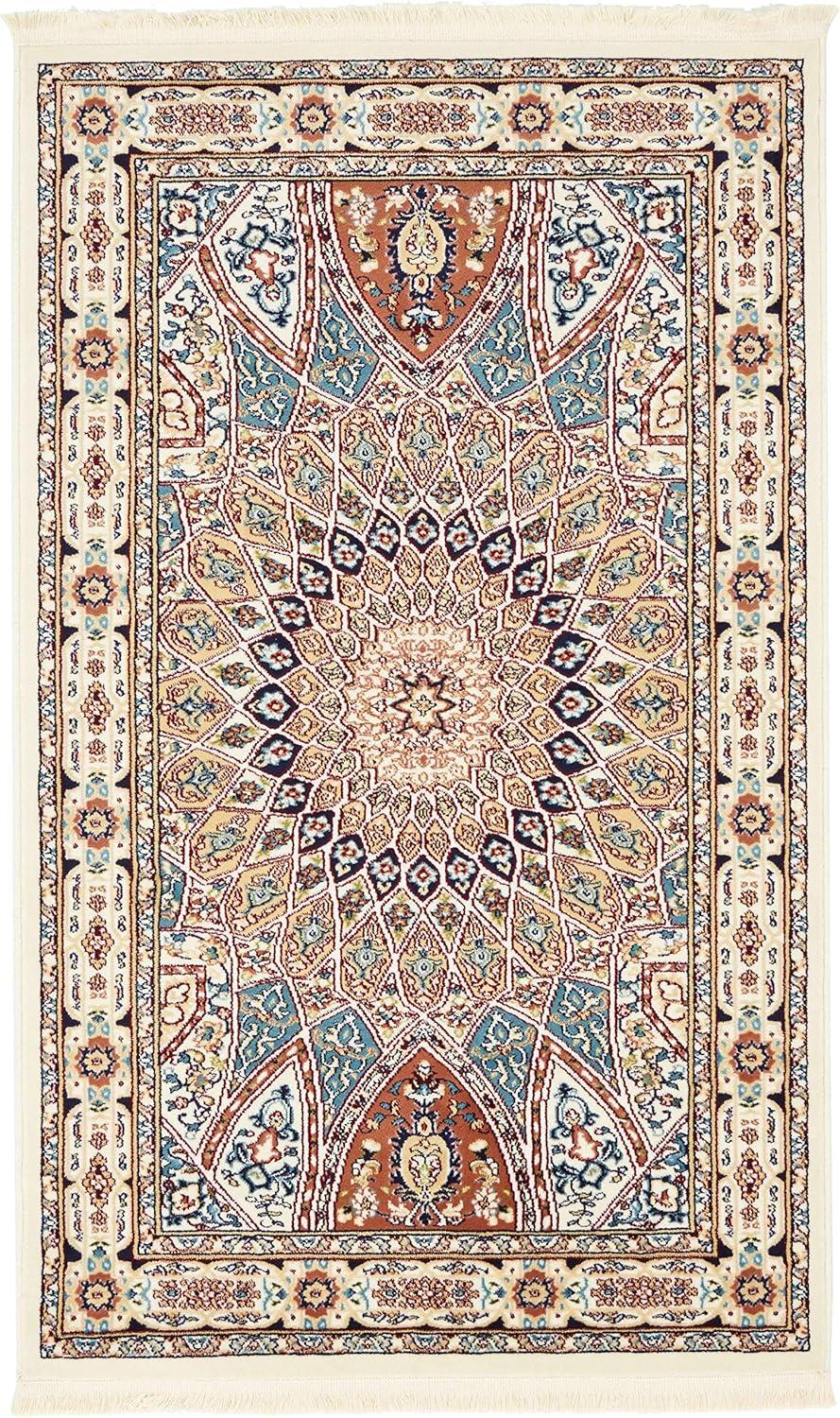 Rugs.com Rabia Collection Rug – 3' x 5' Ivory Low Rug Perfect For Entryways, Kitchens, Breakfast Nooks, Accent Pieces