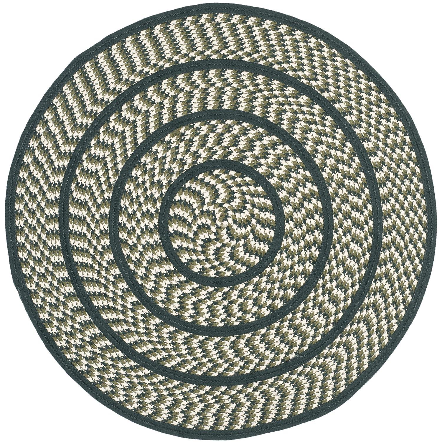 Braided BRD401 Hand Woven Area Rug - Ivory/Dark Green - 5' round - Safavieh.