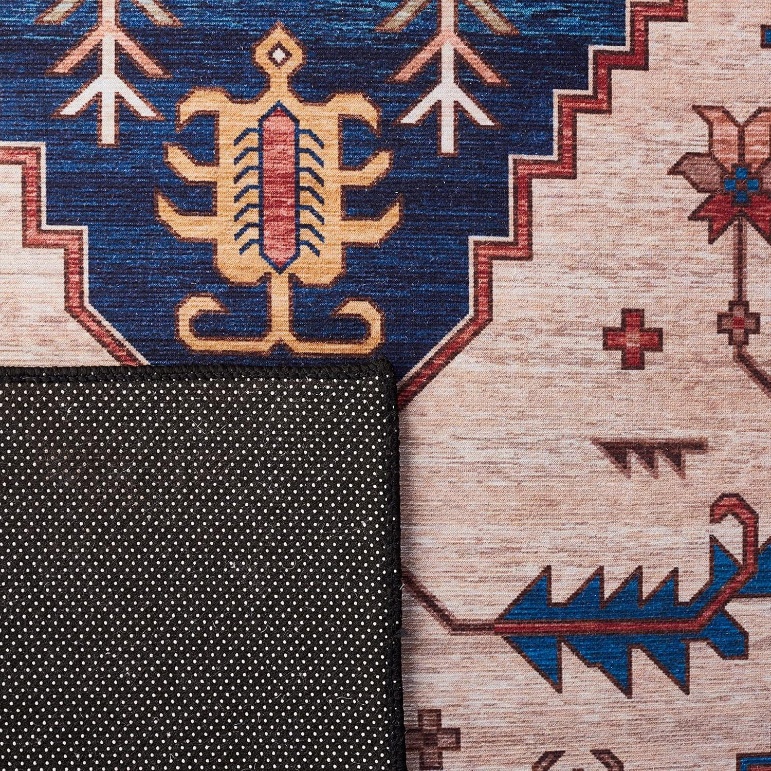 Tucson Vintage Persian TSN153 Power Loomed Machine Washable Skid-Resistant Indoor Area Rug - Rust/Blue - 5'x8' - Safavieh