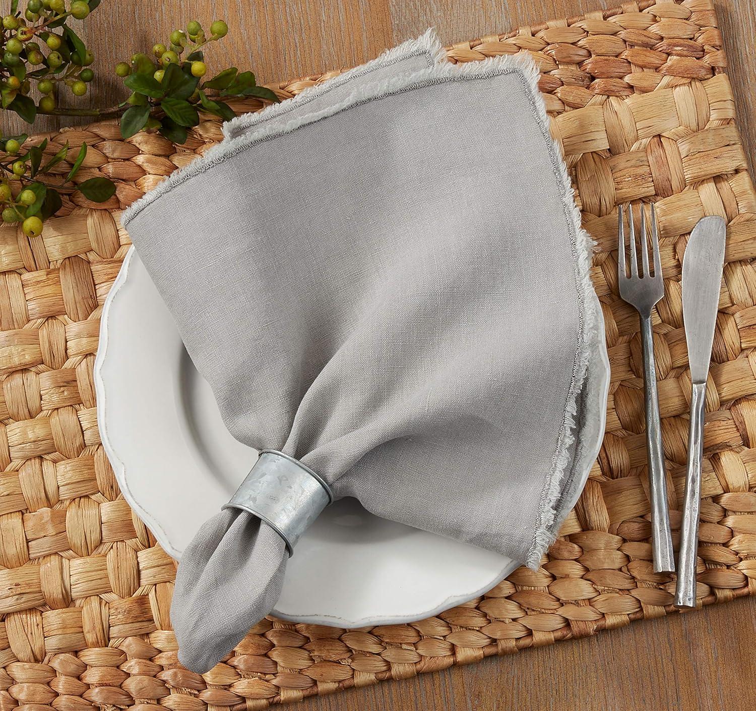 Saro Lifestyle Fringed Design Stone Washed Napkins (Set of 4), Grey