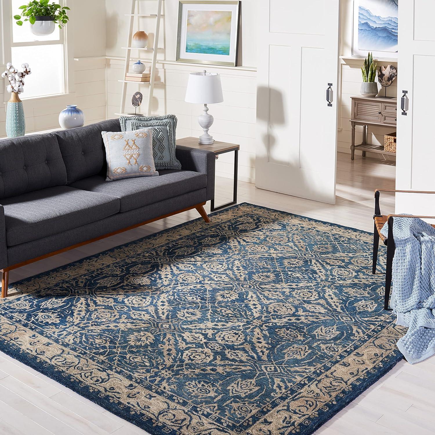 SAFAVIEH Anatolia Lysette Floral Area Rug, Navy/Ivory, 9' x 12'