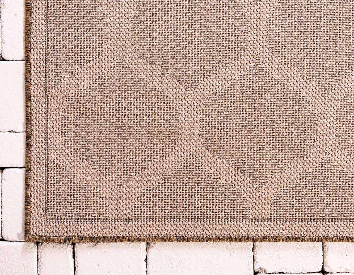 Brown and Beige Rectangular Outdoor Synthetic Rug