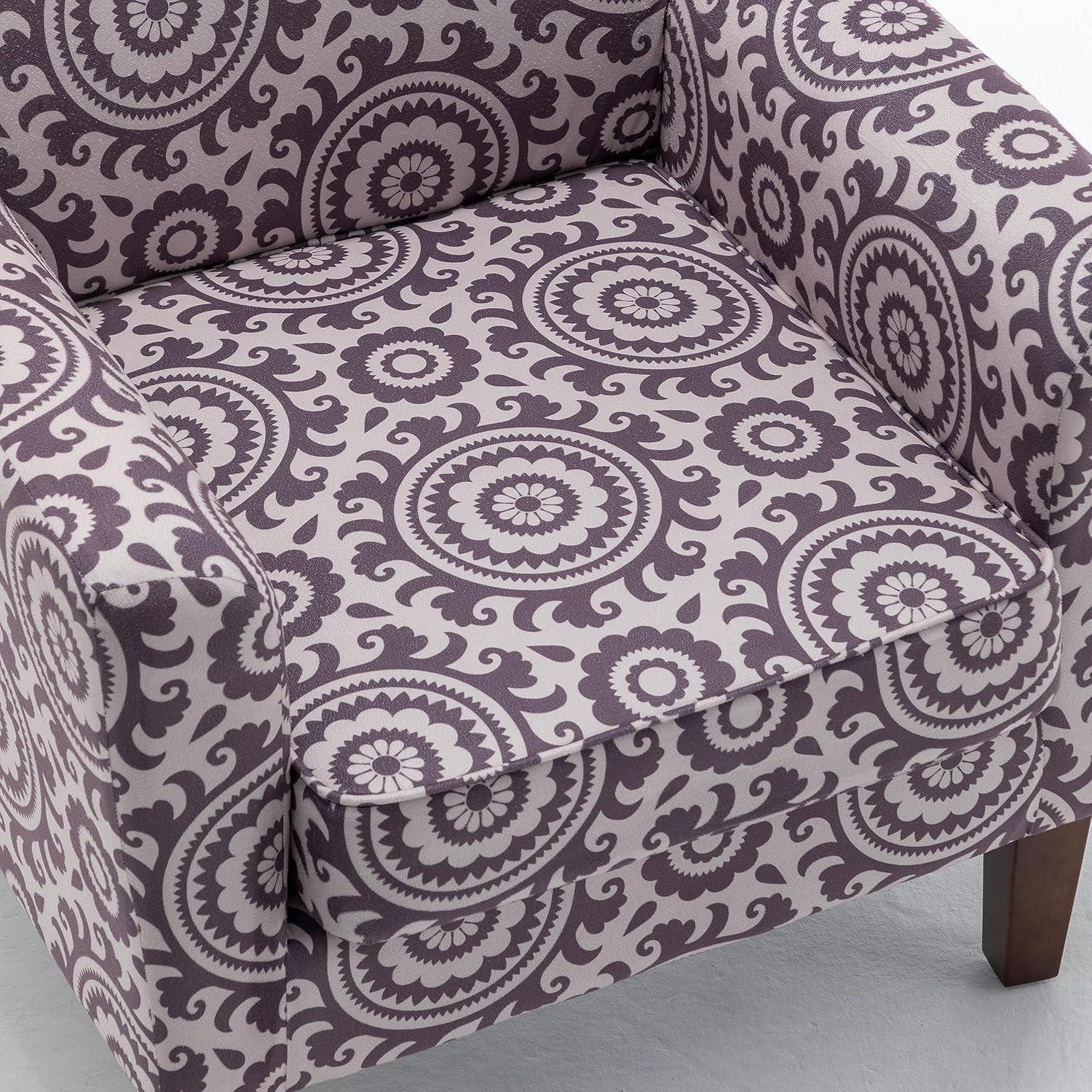 Contemporary Accent Arm Chair with Birch Wood Frame and Velvet Upholstery, Armchair for Office and Living Room Decor, Removable Cushions, 01 Printed Fabric