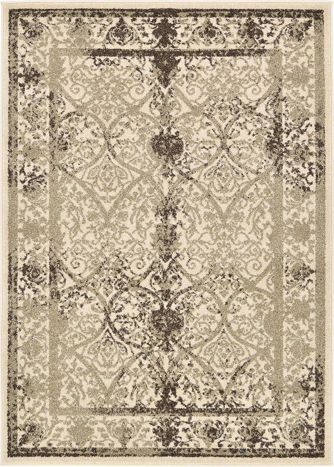 Beige Floral Elegance 4' x 6' Reversible Synthetic Area Rug