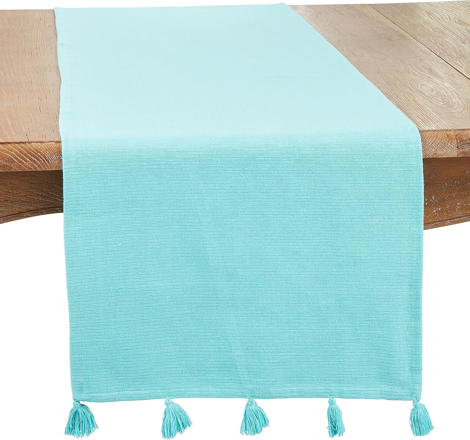 Turquoise Cotton Modern Minimalist Tassel Table Runner