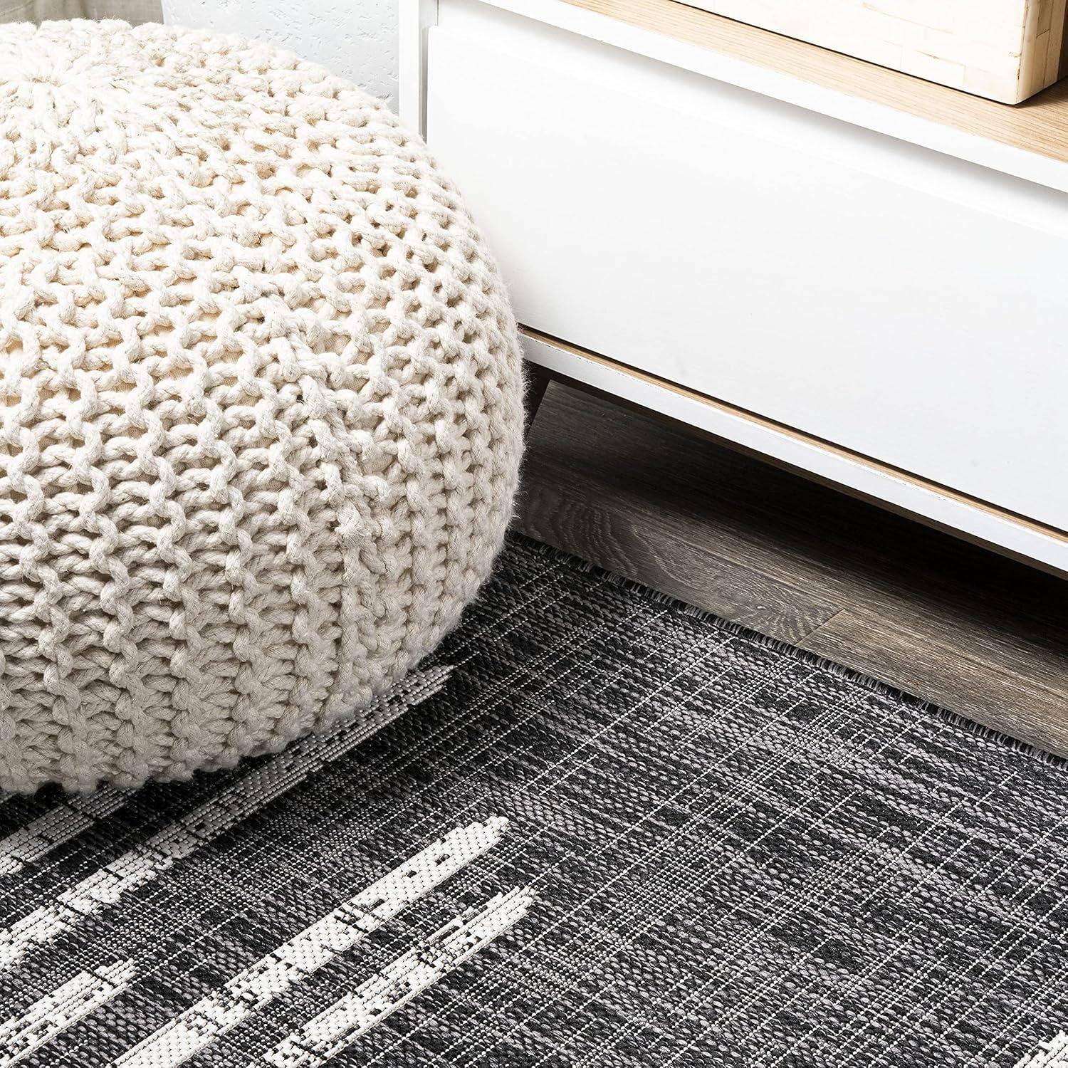 3'x5' Zolak Berber Stripe Geometric Indoor/Outdoor Area Rug, Black/Ivory - JONATHAN Y