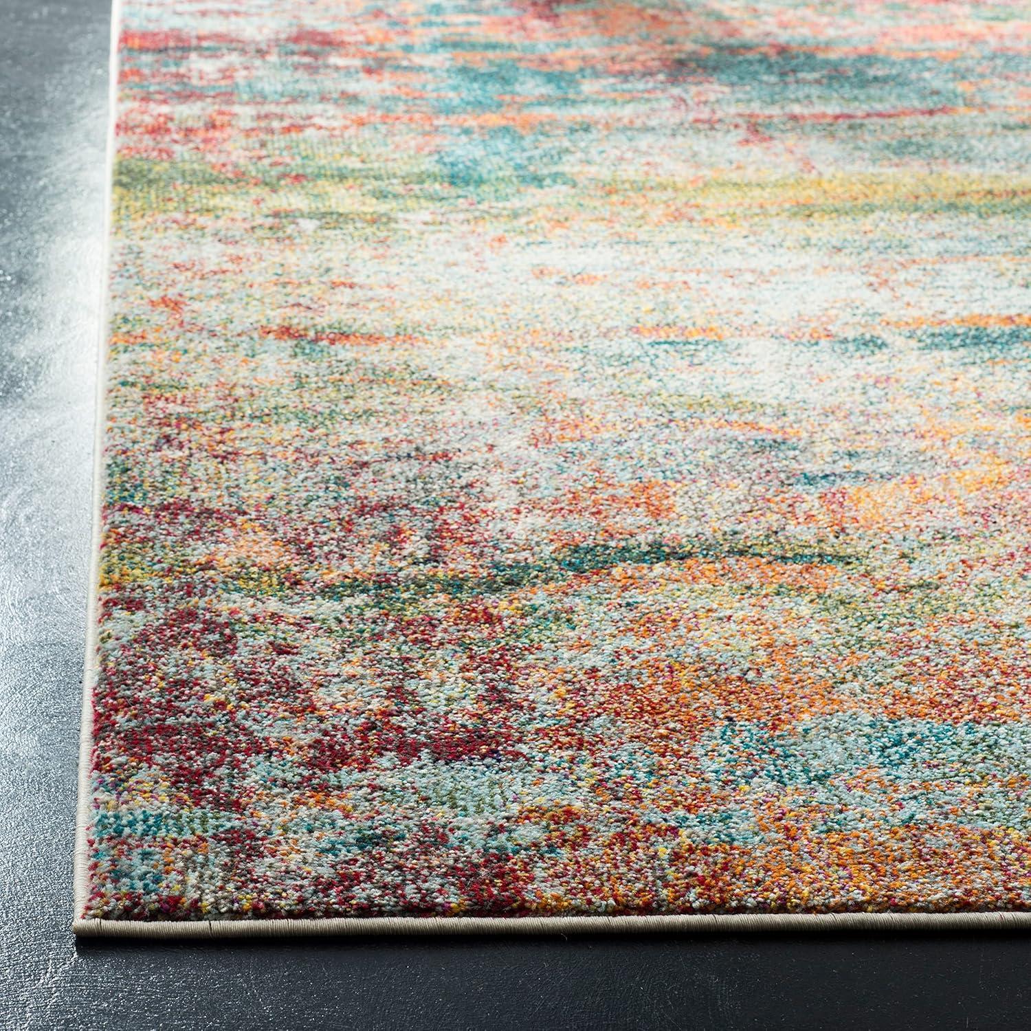 Monaco Teal & Orange Abstract Boho Chic Square Area Rug, 9'x9'