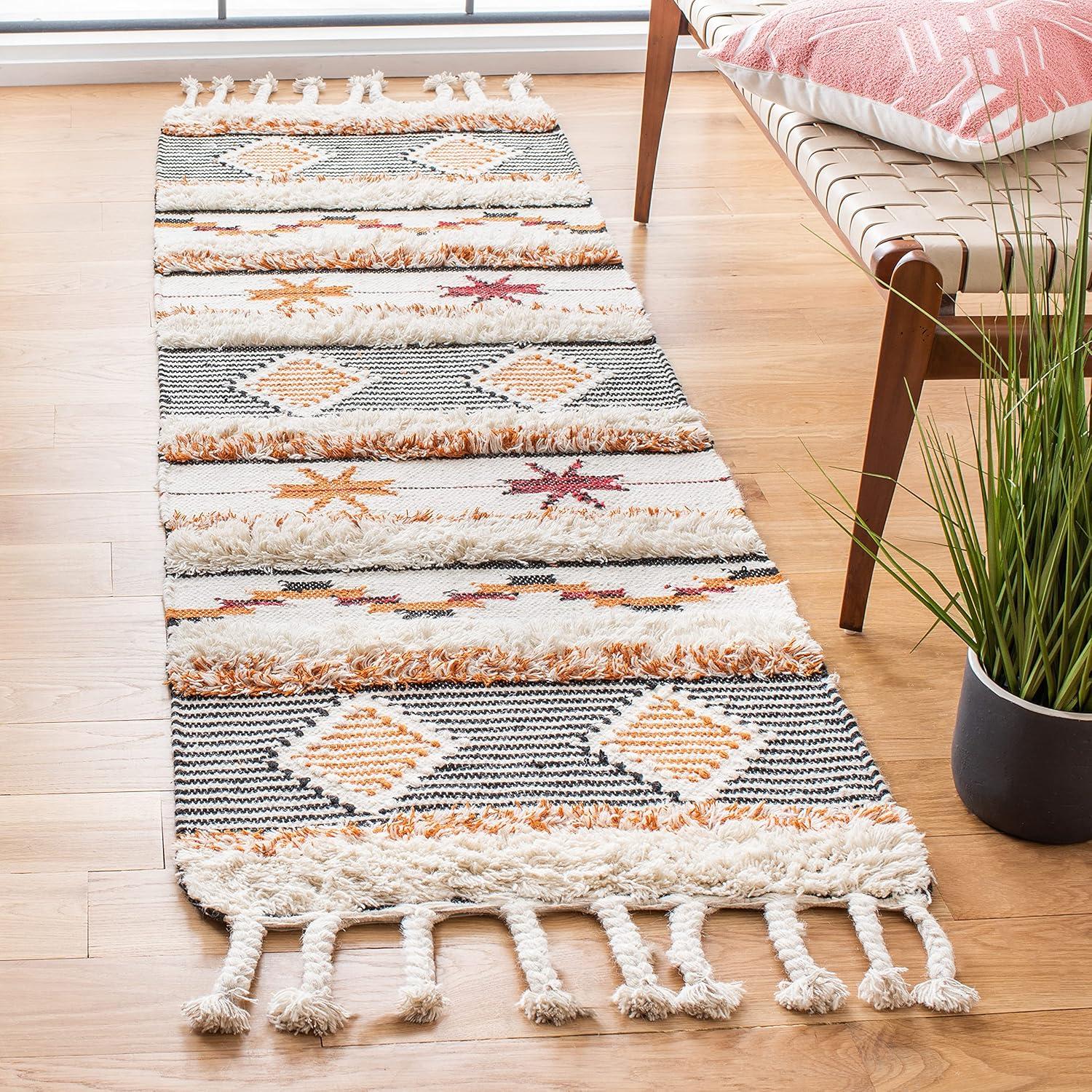 Kenya KNY904 Hand Knotted Runner Rug - Ivory/Black-Orange - 2'3"x8' - Safavieh.