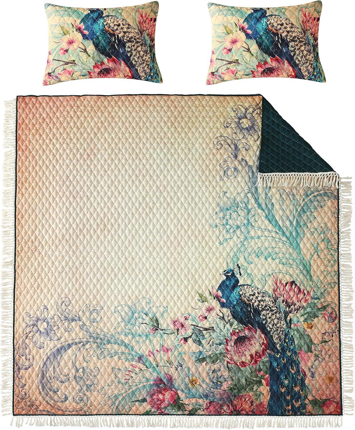 Barefoot Bungalow Eden Peacock Boho Vintage Quilt Set
