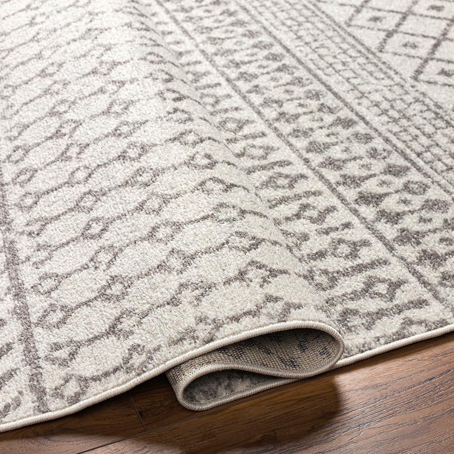 Gray and Cream Moroccan Pattern Stain-Resistant Area Rug