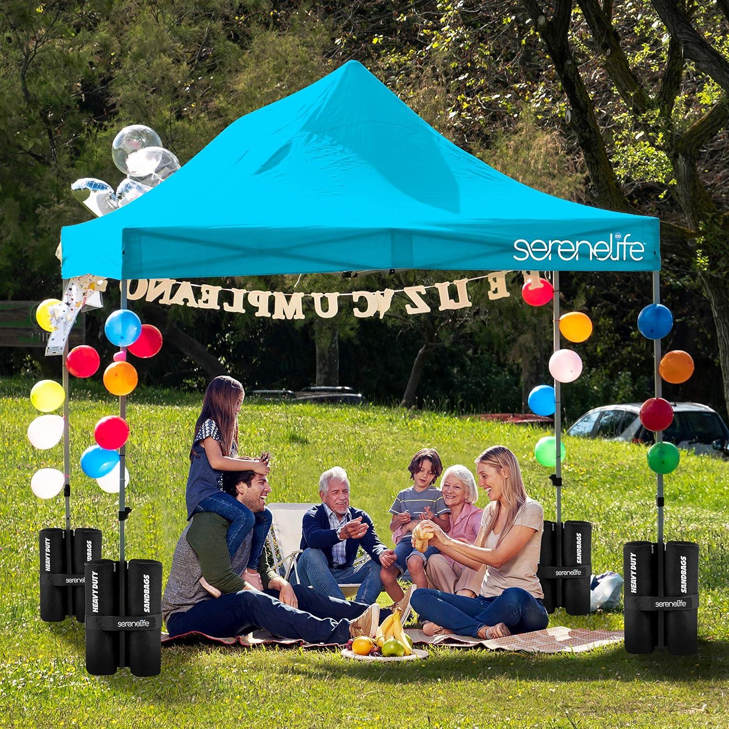 SereneLife Pop-Up Canopy Tent with Adjustable Height - Sky blue