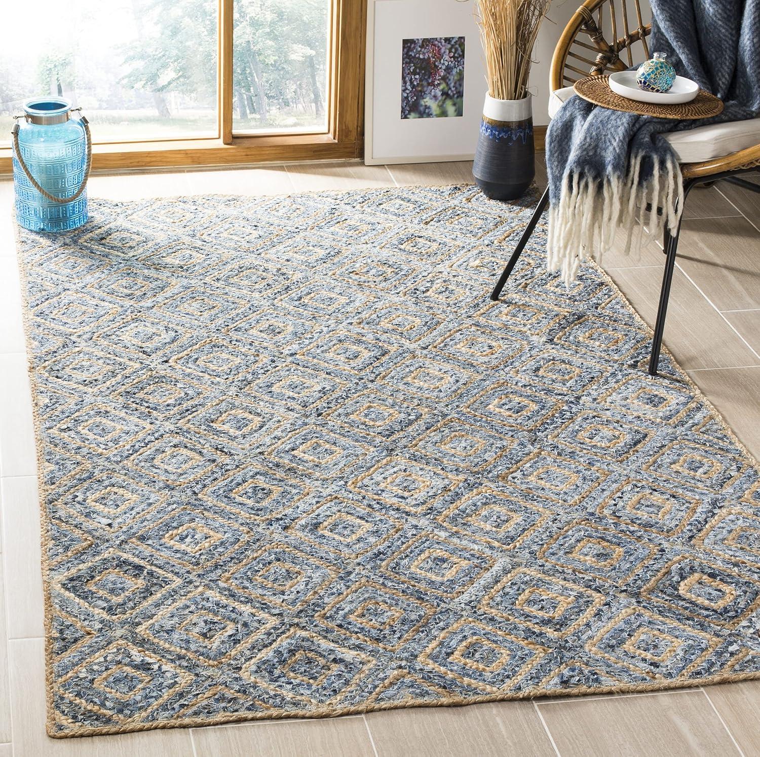 SAFAVIEH Cape Cod Alayna Braided Geometric Jute Area Rug, 5' x 8', Natural/Blue