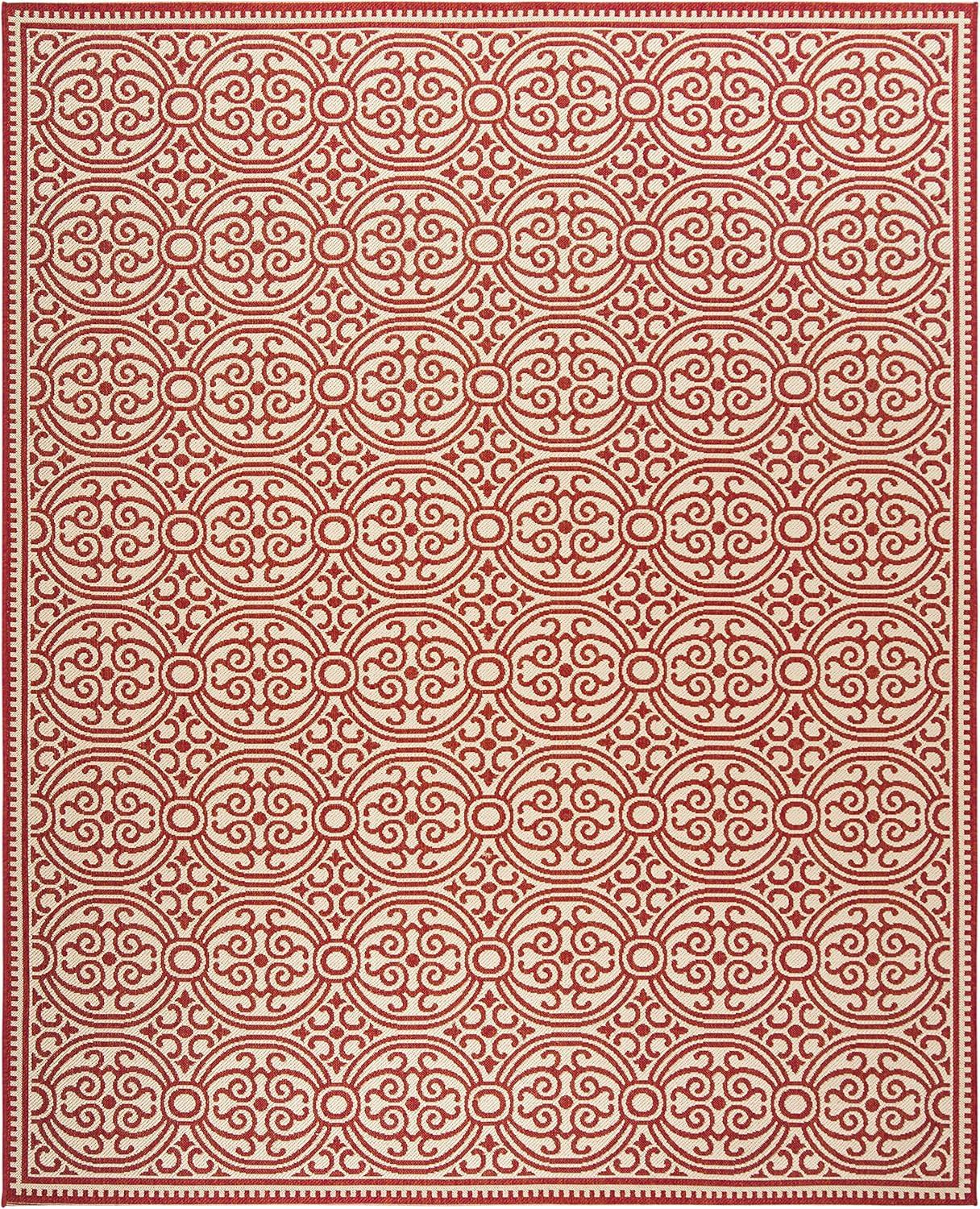 SAFAVIEH Outdoor LND134Q Linden Collection Red / Creme Rug