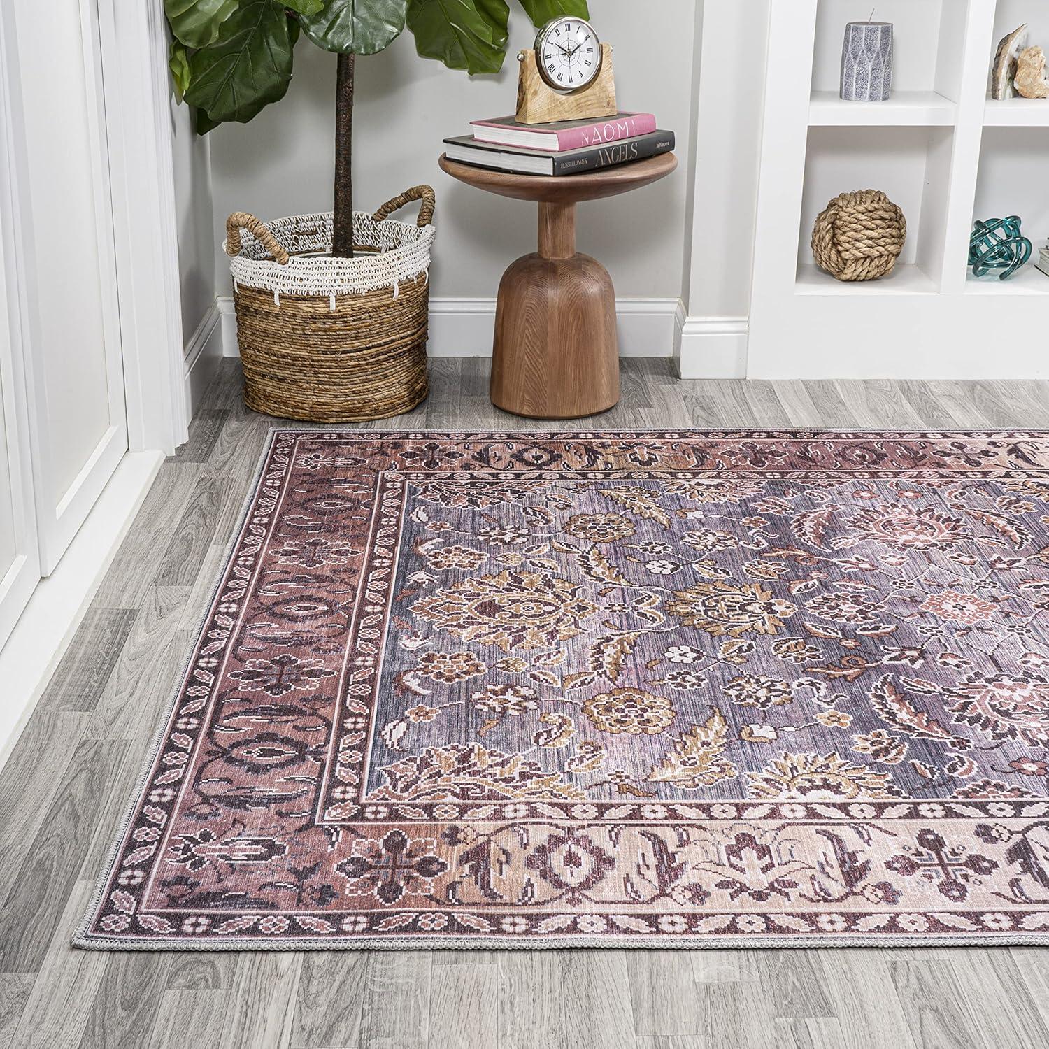 5' x 8' Victoria Ornate Persian All-Over Washable Area Rug, Brown/Gray - JONATHAN Y