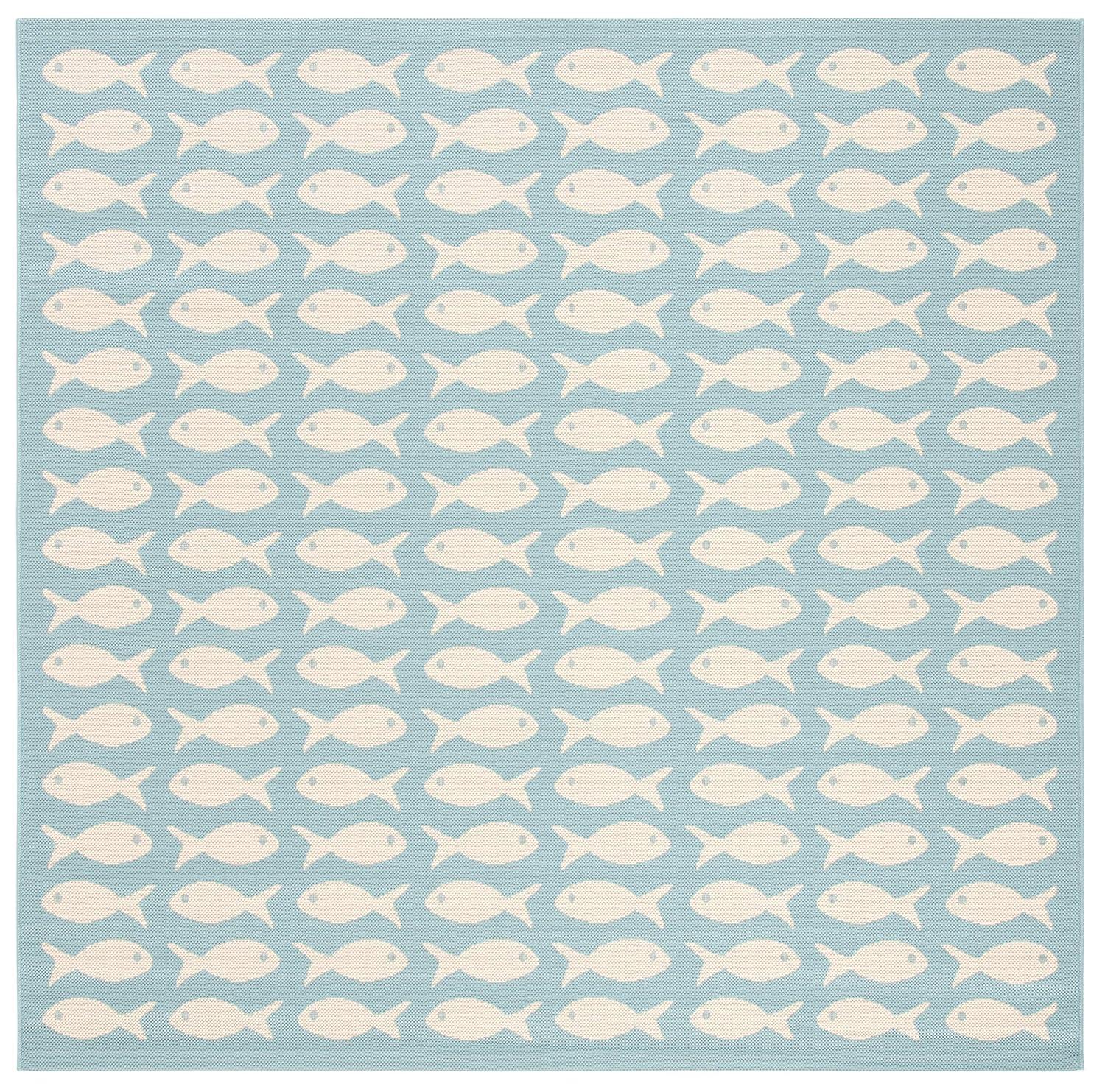 Courtyard CY6013 Power Loomed Indoor and Outdoor Area Rug - Aqua/Beige - 5'3"x5'3" - Safavieh