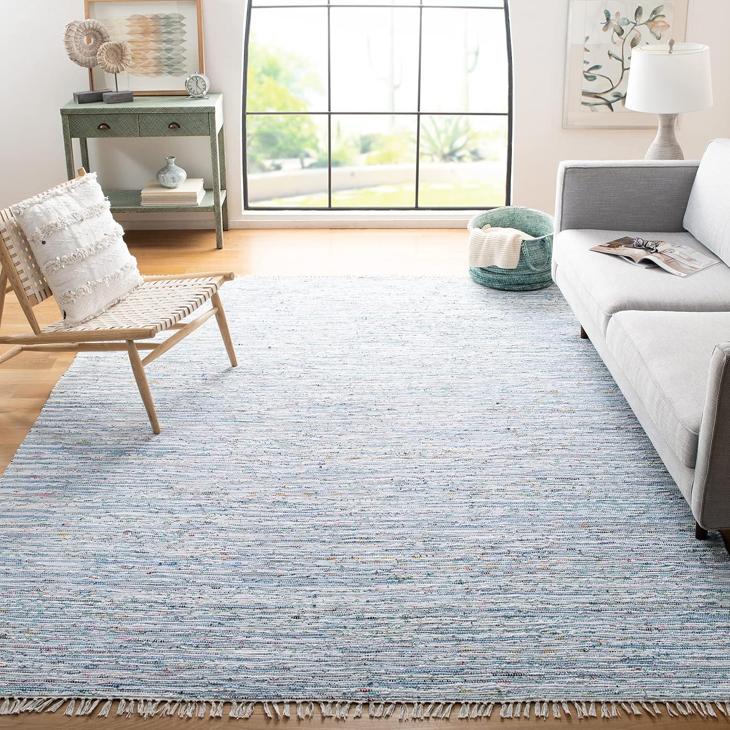 Rag Rug RAR125 Hand Woven Indoor Area Rug - Light Blue/Multi - 8'9"x11'9" - Safavieh.