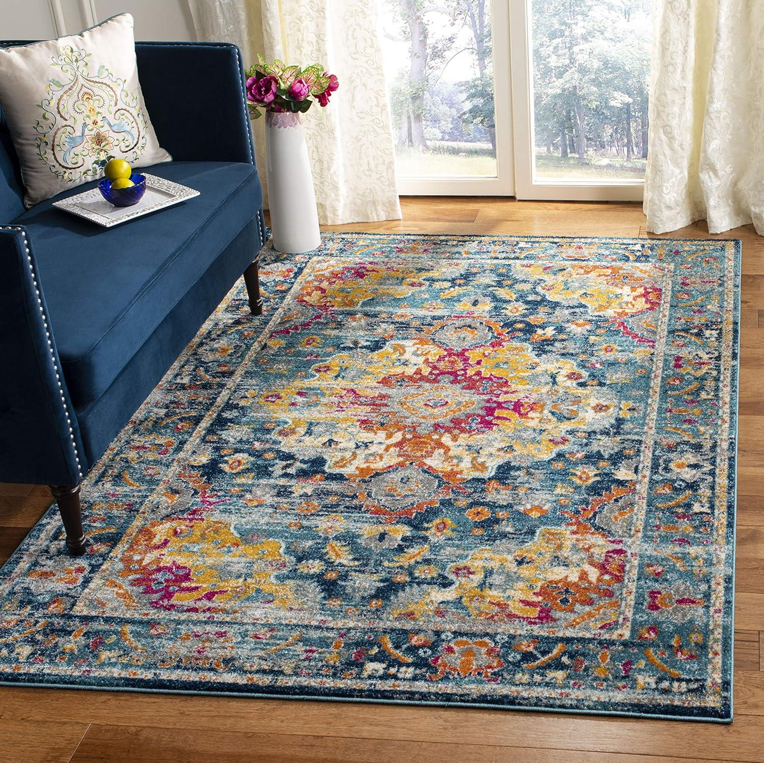 SAFAVIEH Madison Caden Floral Bordered Area Rug, Teal/Fuchsia, 9' x 12'