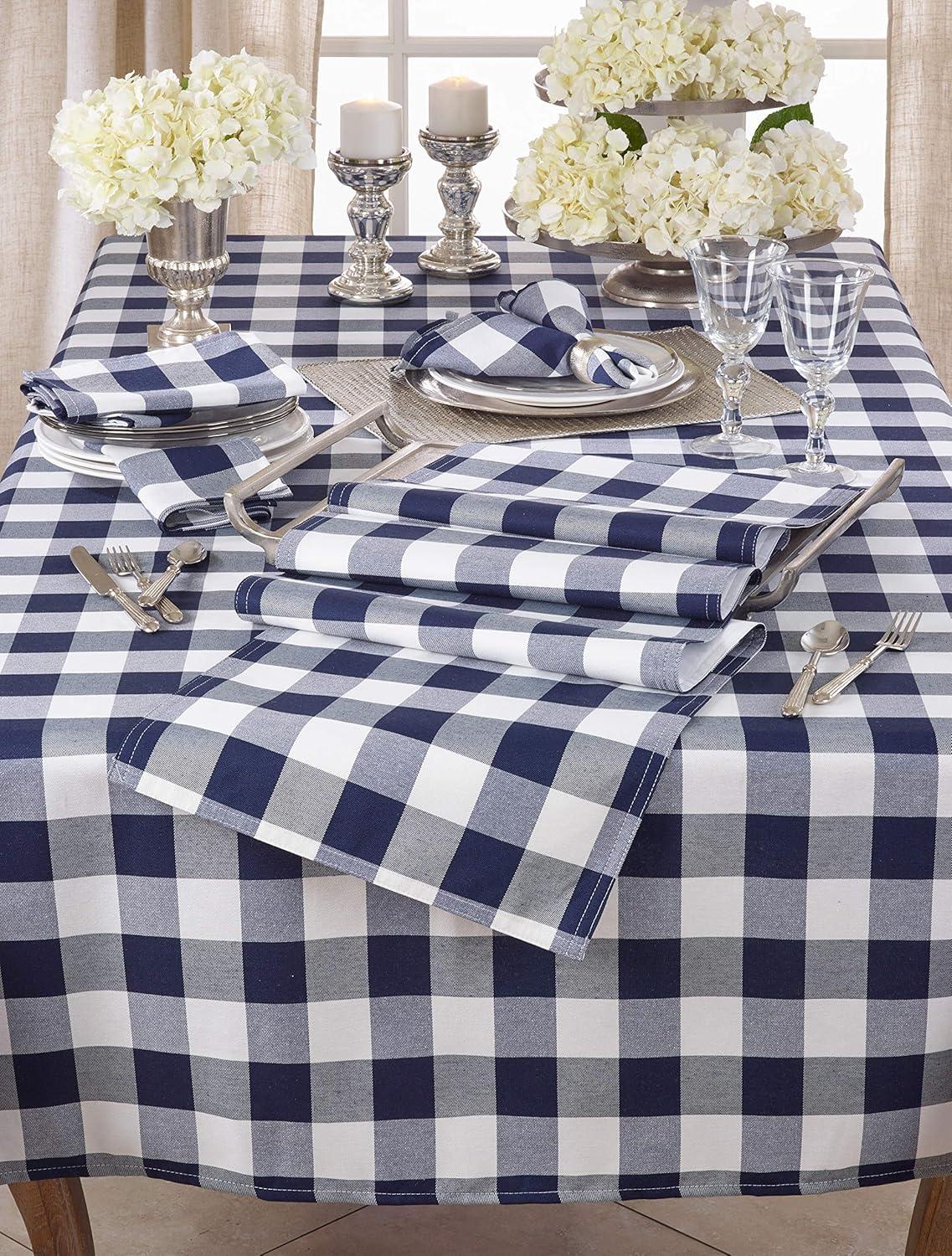 Saro Lifestyle Cotton And Poly Blend Table Runner With Plaid Design, Navy Blue, 16" x 72"