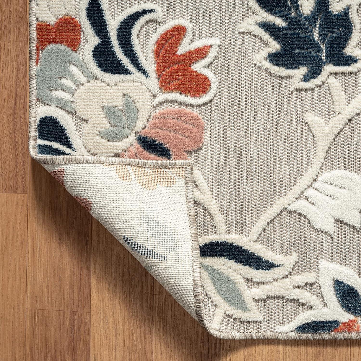 LR Home Elise 7'9" x 9'9" Coral/Gray Floral Hi-Low Indoor/Outdoor Area Rug