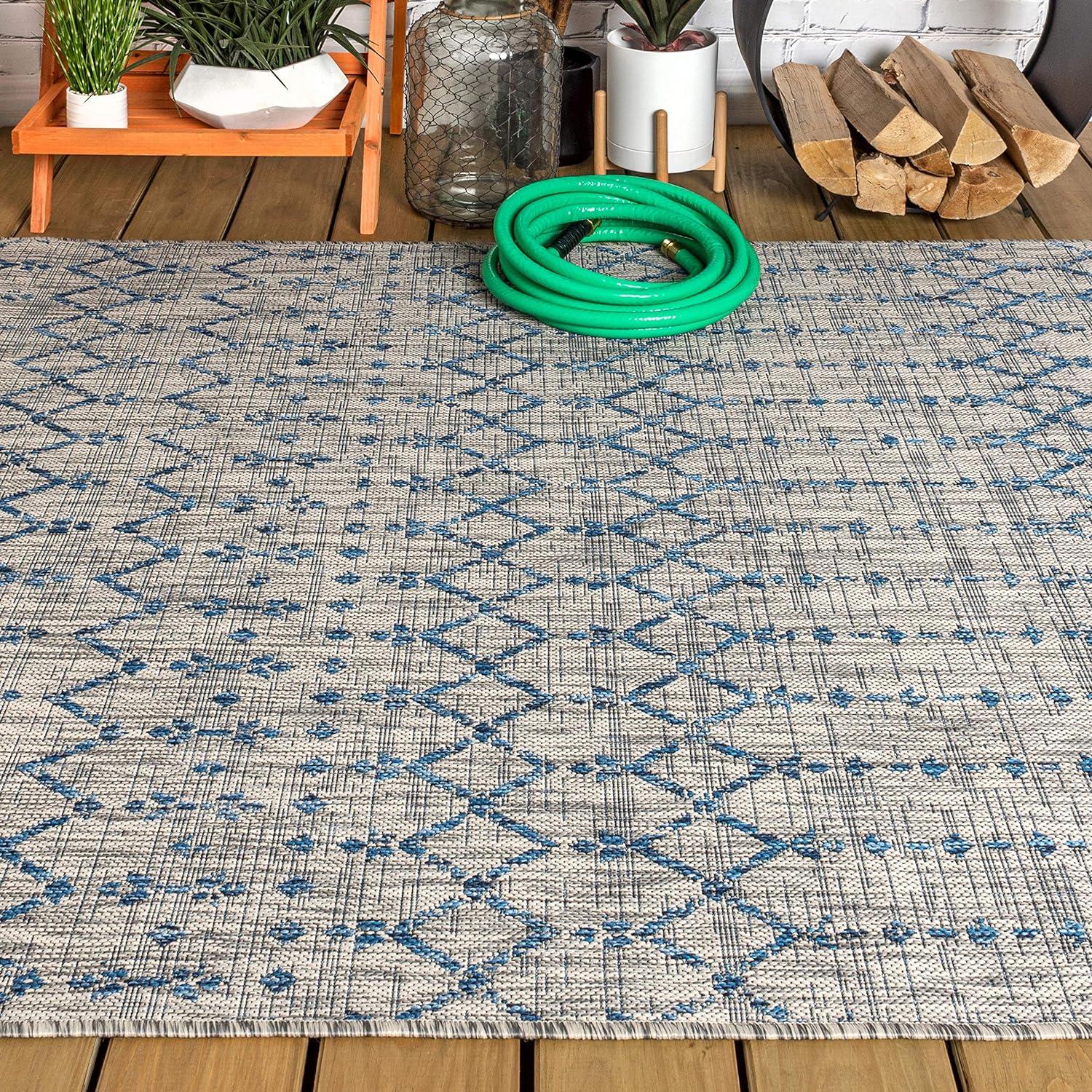 Ourika Moroccan Geometric Textured Weave Indoor/Outdoor Area Rug - JONATHAN Y