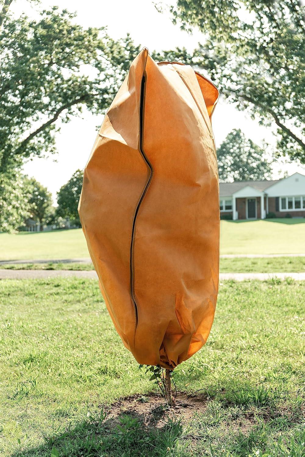Brown Polypropylene Frost Protection Plant Covers with Drawstring and Zipper, 48" x 72"