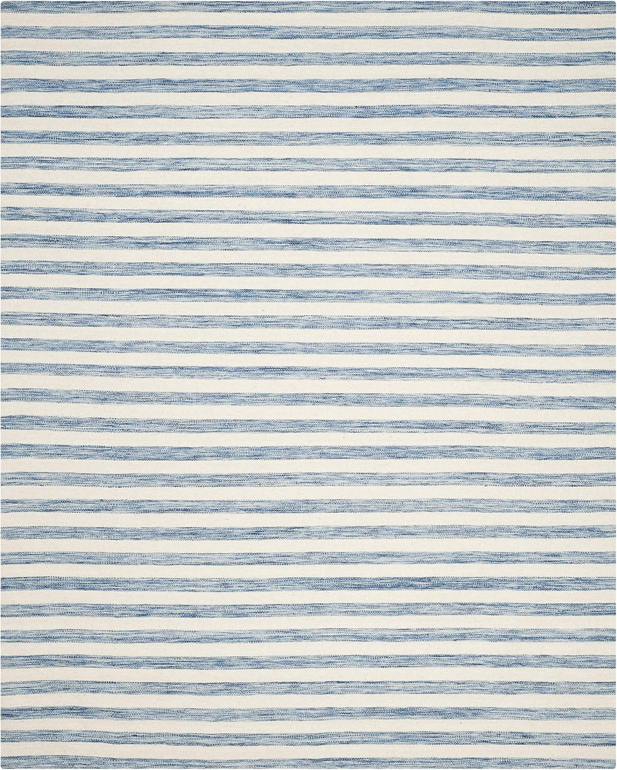 Dhurries DHU575 Hand Woven Flat Weave Area Rug Blue / Ivory 8' X 10' - Safavieh.