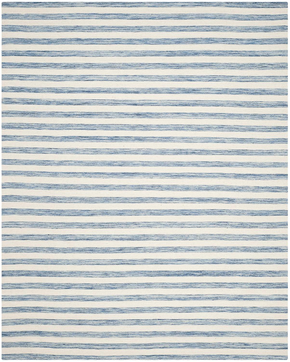 Dhurries DHU575 Hand Woven Flat Weave Area Rug Blue / Ivory 8' X 10' - Safavieh.