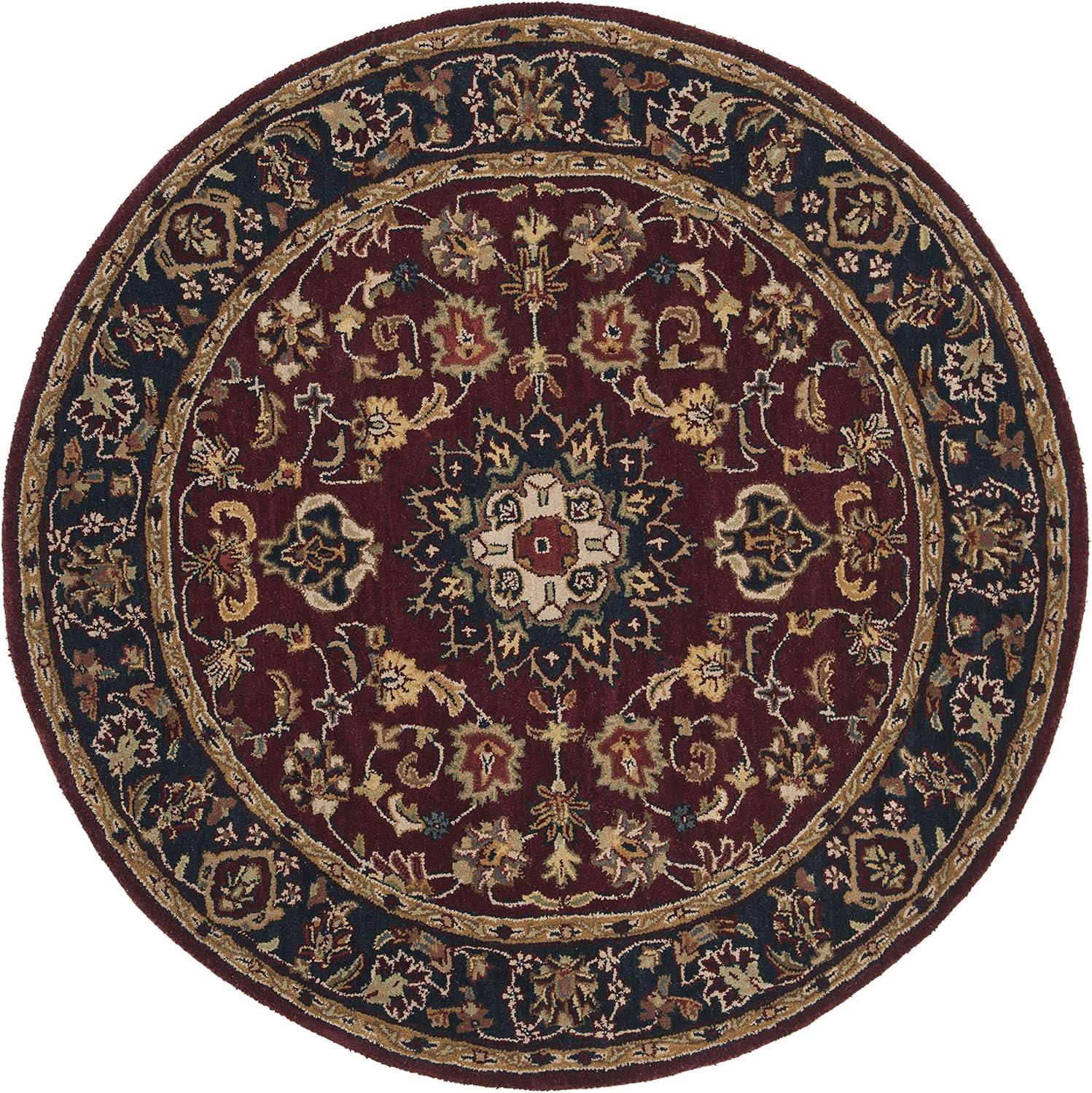 SAFAVIEH Classic Kennet Traditional Wool Area Rug, Burgundy/Navy, 6' x 6' Round