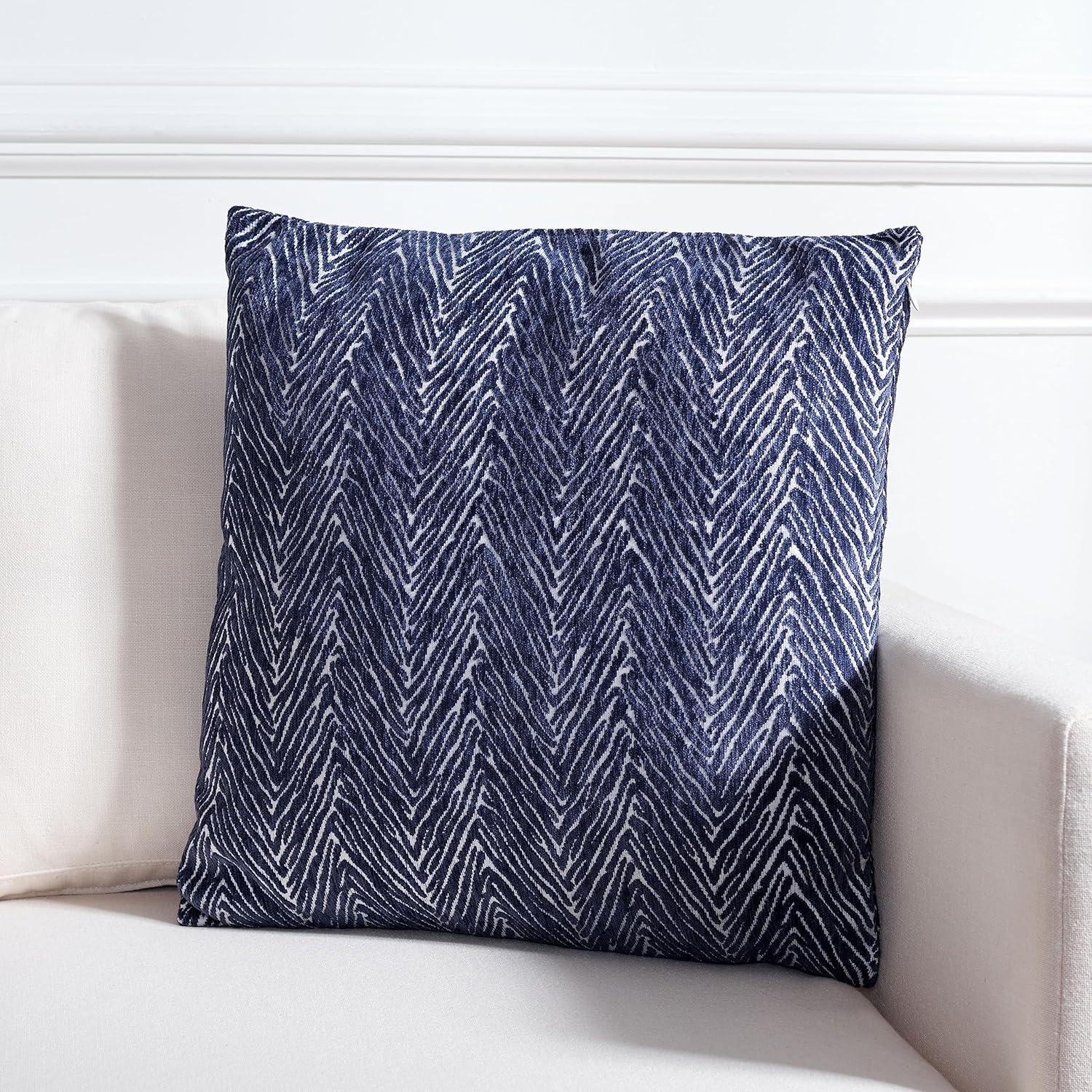 Brylie Blue & White Chevron Illusion 18" Square Throw Pillow