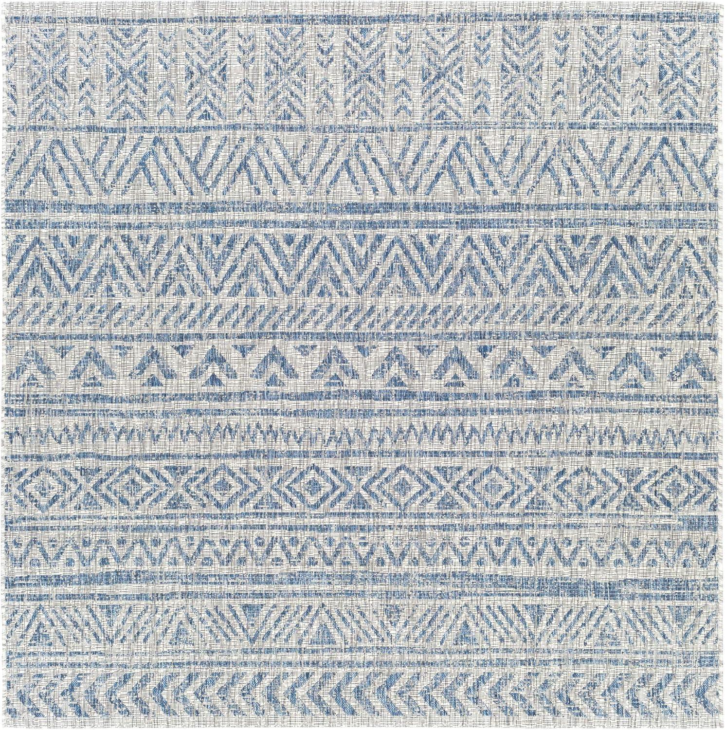 Livabliss Eagean Global Indoor/Outdoor Area Rug,6'7" Square,Denim/Cream
