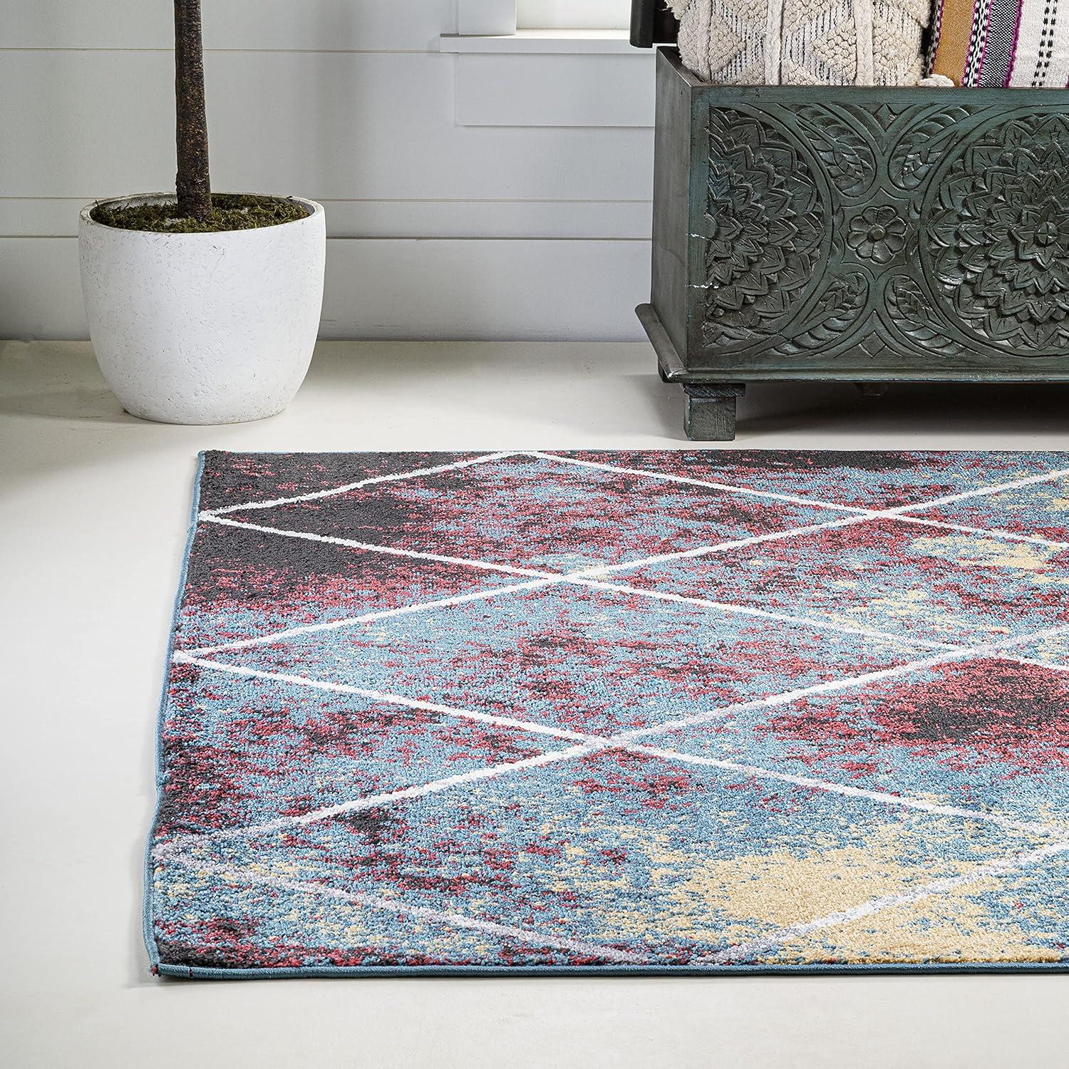 4'x6' Cole Minimalist Diamond Trellis Area Rug, Multi/White - JONATHAN Y