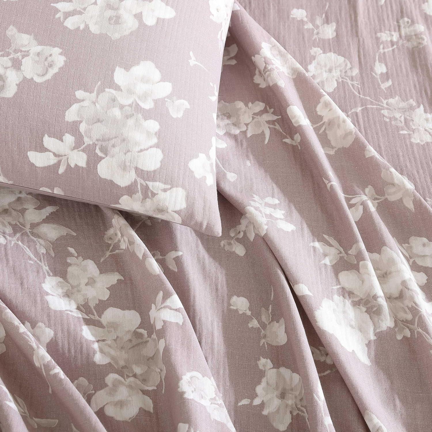 Eternity Floral Mauve Pink Cotton King Bedspread Set