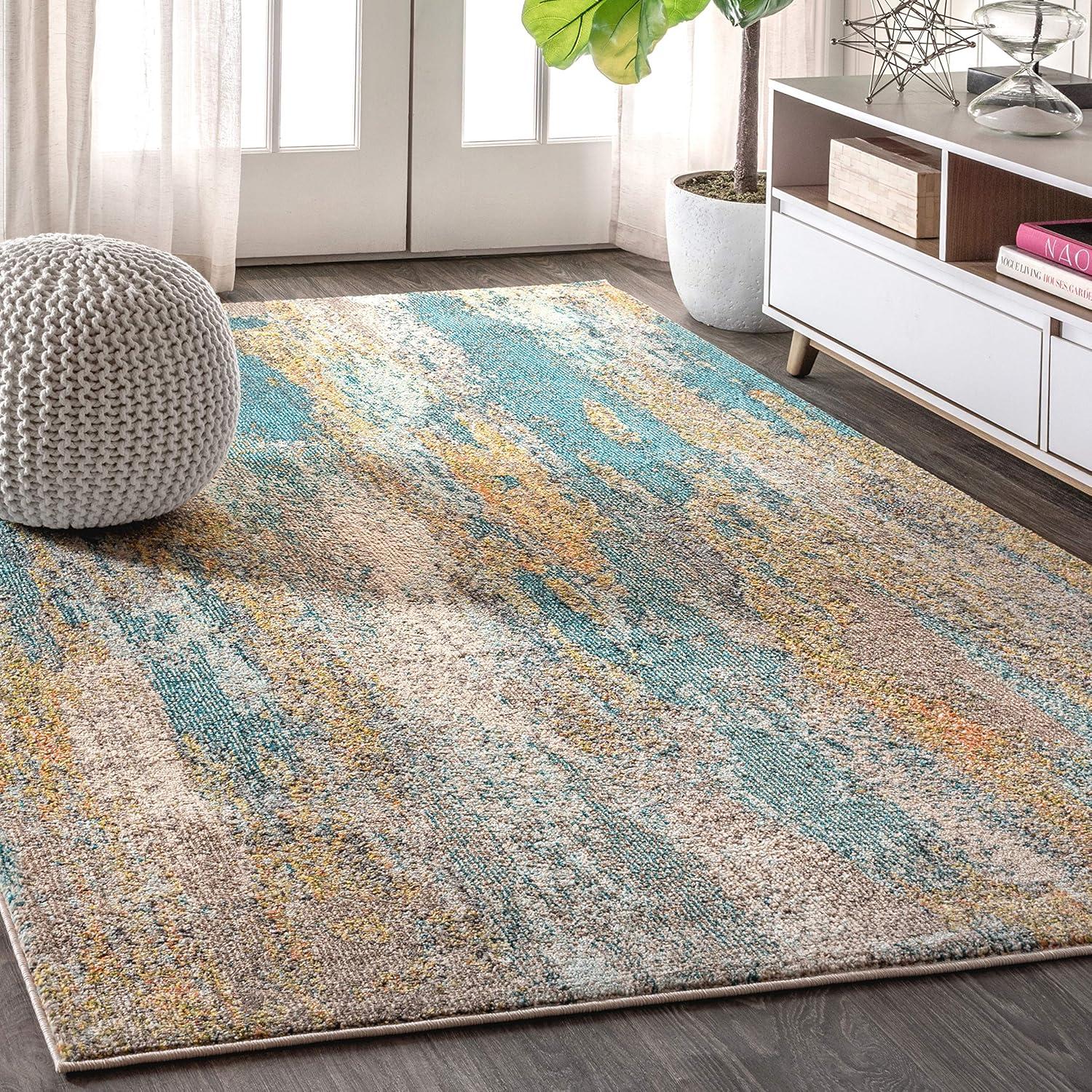 5'x8' Contemporary POP Modern Abstract Vintage Waterfall Area Rug, Blue/Brown/Orange - JONATHAN Y