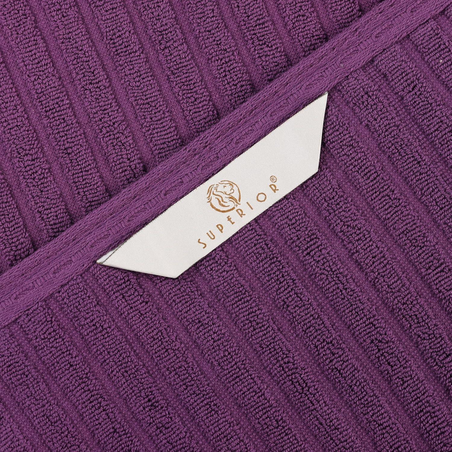 Superior Soho Cotton Ribbed Checkered 8 Piece Towel Set, Plum