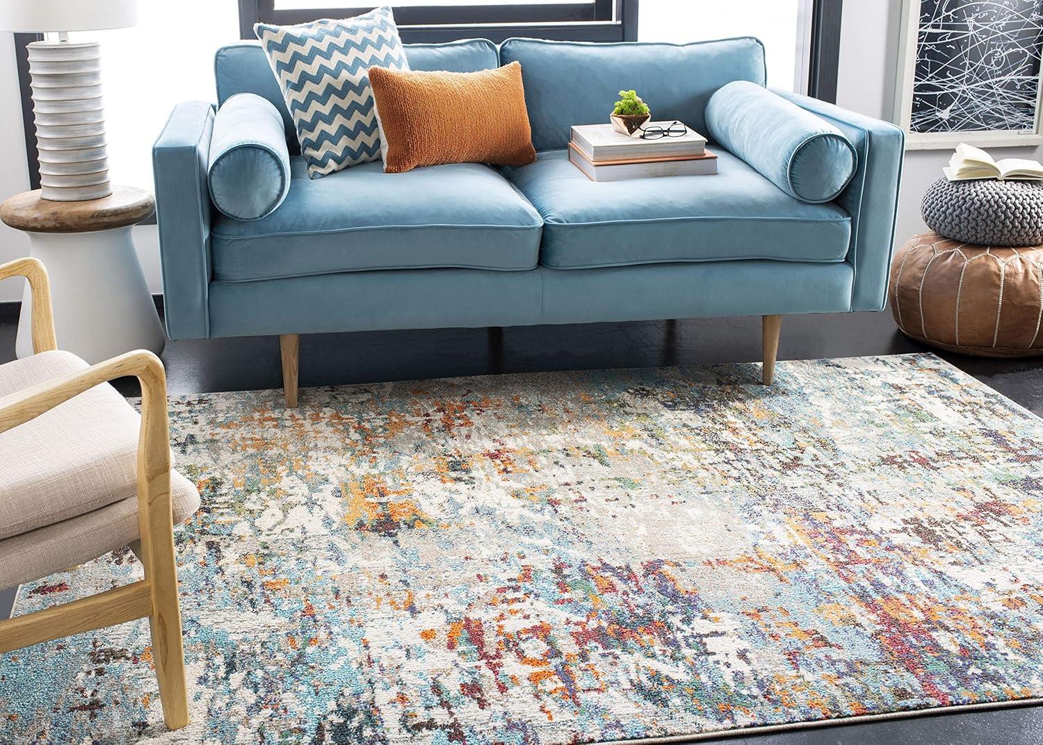 Elysian Grey-Blue 8' Square Synthetic Easy-Care Area Rug