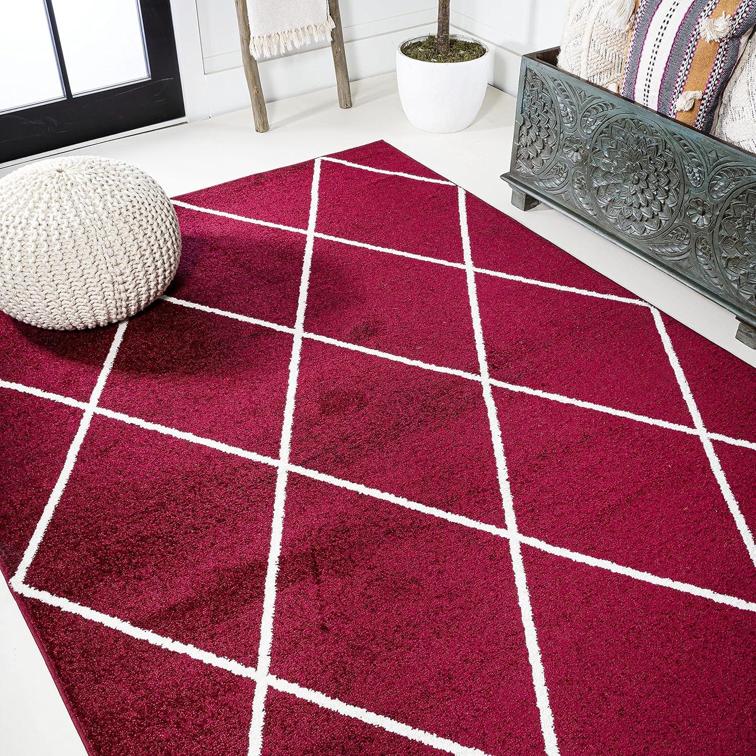 4'x6' Cole Minimalist Diamond Trellis Area Rug, Red/White - JONATHAN Y