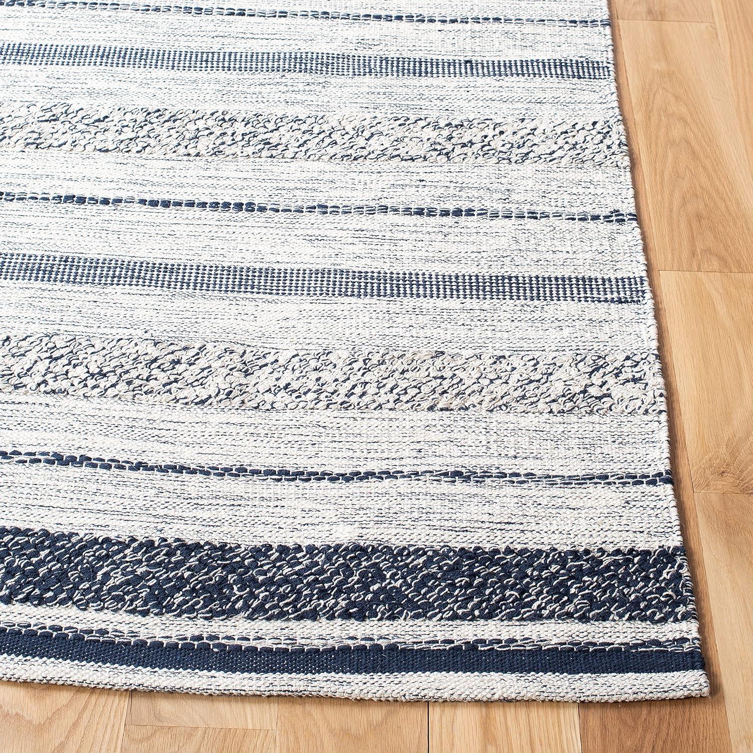 Striped Kilim STK517 Hand Woven Area Rug - Ivory/Navy - 7'x7' - Safavieh.
