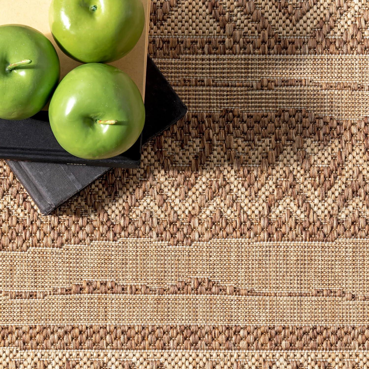 6'7"x9' Abbey Geometric Striped Indoor and Outdoor Area Rug Beige - nuLOOM: Low Pile, Machine Made, Polypropylene