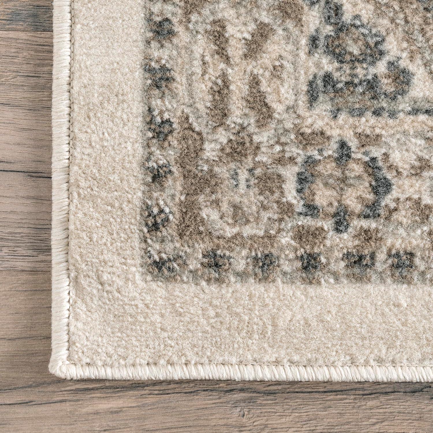 Nuloom 6 Round Becca  Tiled Indoor Area Rug, Beige, Faded Transitional Design, Stain Resistant, BedroomLiving Room, Kitchen,