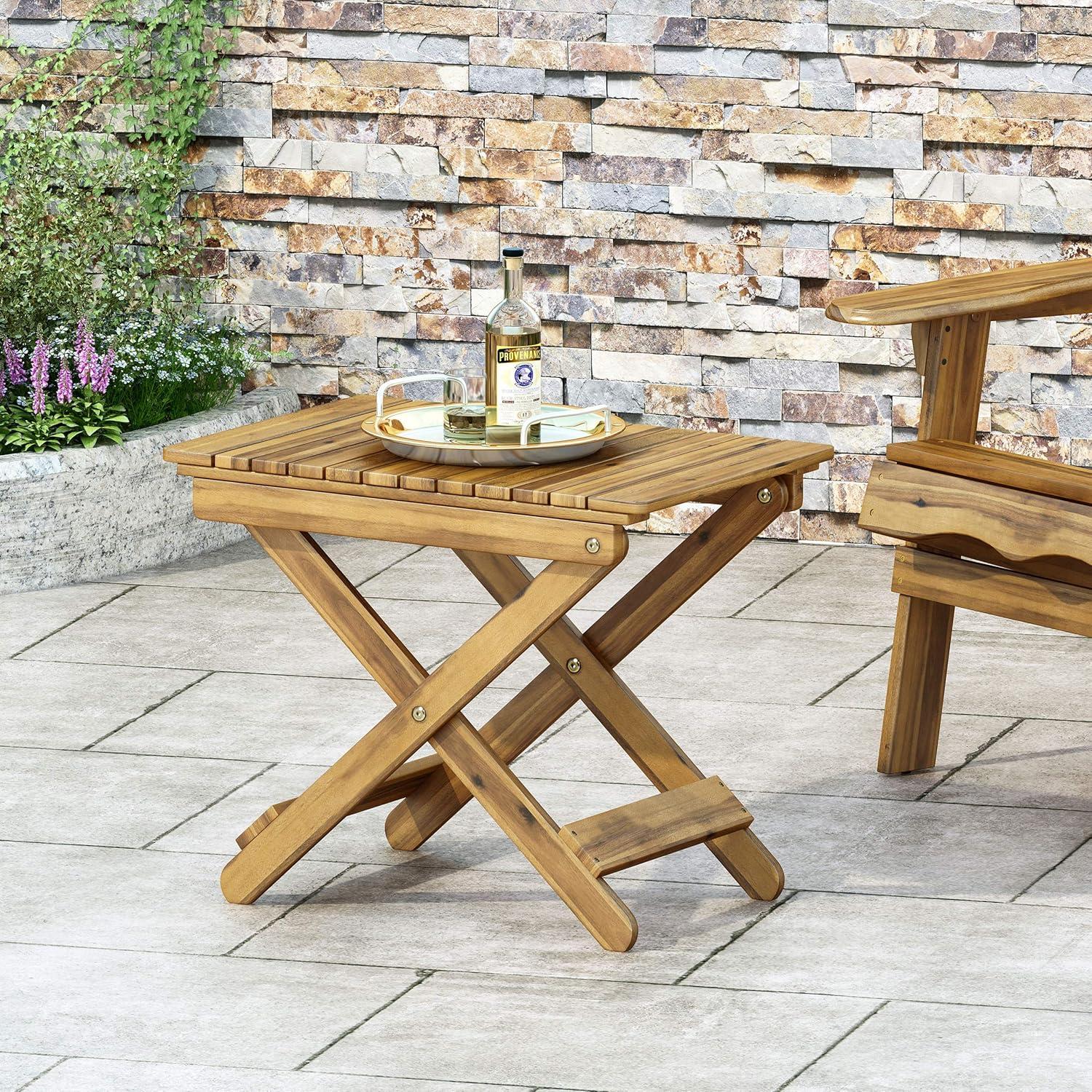 Natural Acacia Wood Outdoor Folding Side Table